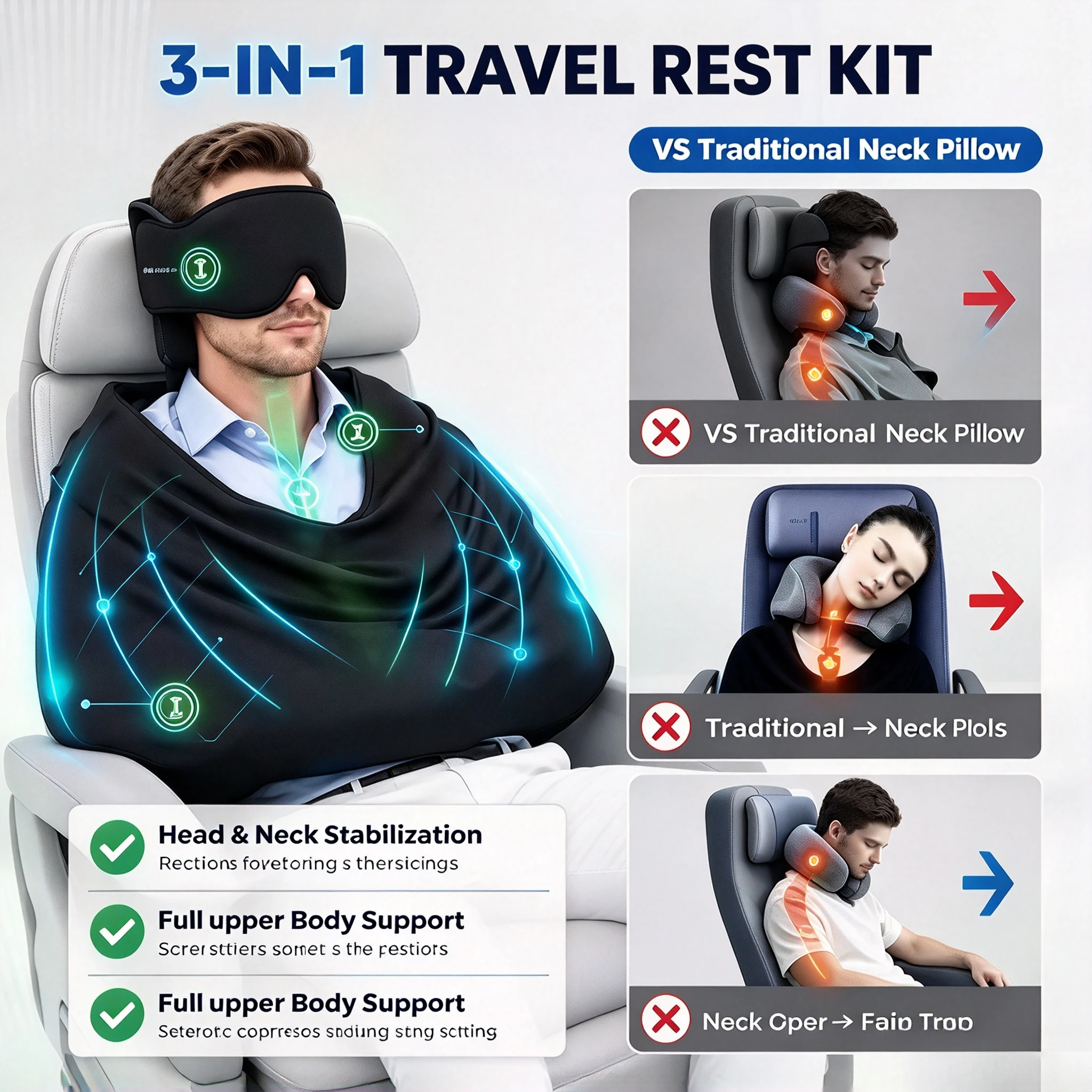 Travel Accessories Long Flight - 3-in-1Airplane Sleep Support System Integrated Plane