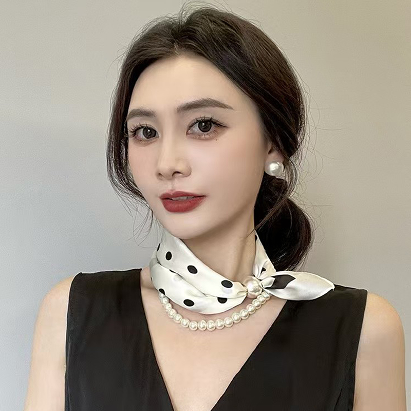 Satin Neck Scarf with Pearls C - огляд і ціна Travel Accessories Aesthetic